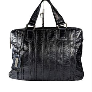 David & Scotti Anthropologie Black Leather Briefcase Laptop Travel Bag